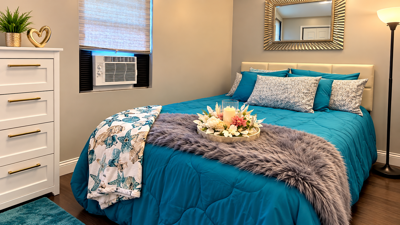 Professionally staged bedroom managed by Inspire Property Management South